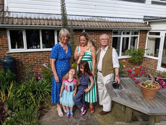Mike with Rosemary, Kate Chloe and Georgie just before Rosemary's 70th birthday, June 2019
