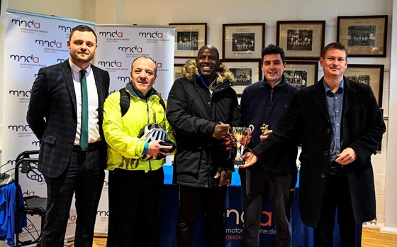 Len presents the winners trophy to a team of MPs from the All-Party Parliamentary Group on Football.