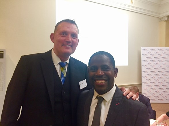 Len Johnrose &amp; Doddie Weir OBE at the MND Assoc annual Research Dinner - 24 Oct 2018  