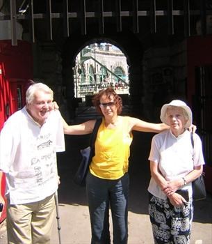 with wife and daughter, 2004