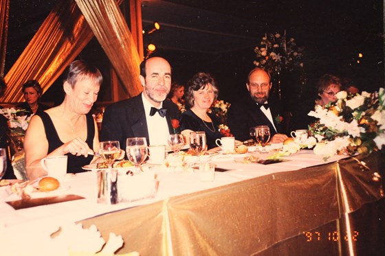 Dave and Geoff at gala dinner with their wives after having received aaBB awards in Denver 1997 