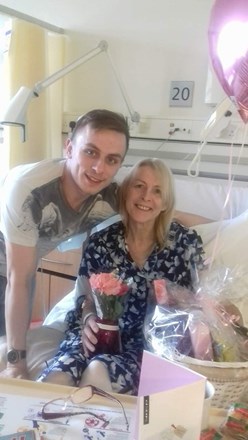 Luke visiting Mum in Christies Hospital 
