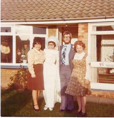 Wally and Carol's wedding day pictured with his mum and sister