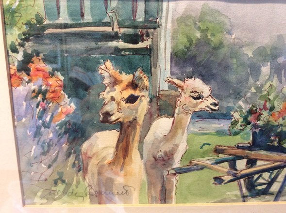 Wendy’s painting of our alpacas Musky and Sammy, Poraiti New Zealand 2010