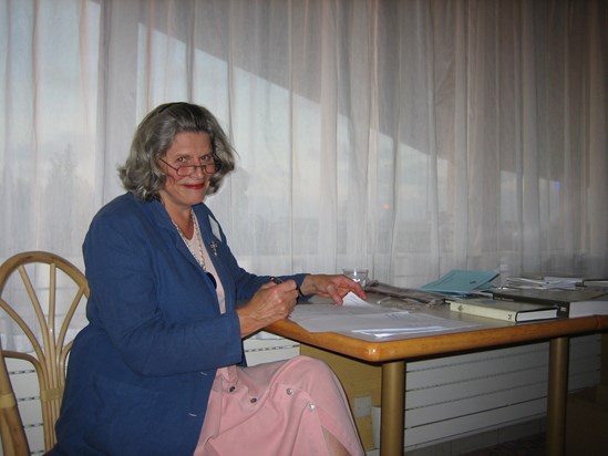 Manning the book sale in Dieppe, Normandy, 2006.