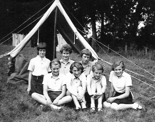 Among Bluetit Patrol, 1st Radlett Girl Guides camping at St Paul's, Walden on 31 July 1955
