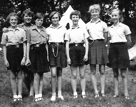 Wendy's friends in Swallow Patrol, 1st Radlett Girl Guides camping at St Paul's, Walden on 31 July 1955