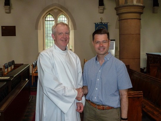 James bidding farewell to the Rev'd Scott Lamb on his departure as Rector of St John the Evangelist Bexley, July 2018