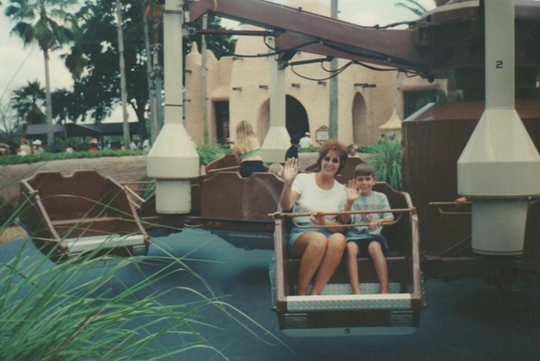 Mom and William ride the Sandstorm at Busch Gardens - Summer 2000