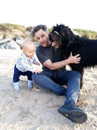 Craig with his son Bryny and Vlad the family pet dog
