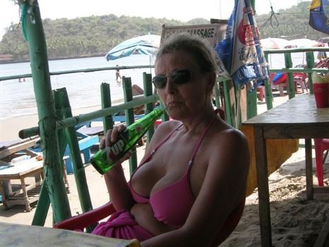 Mum chilling on Coco beach in Goa