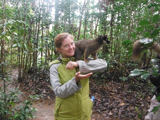 Janet with lemur friend Madagascar 2014